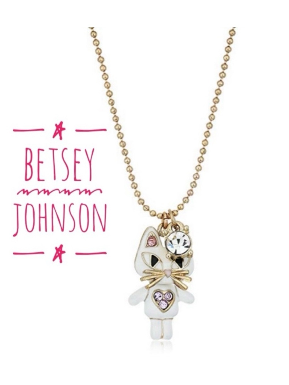 Copy - Betsey Johnson white, kitty cat pendant necklace